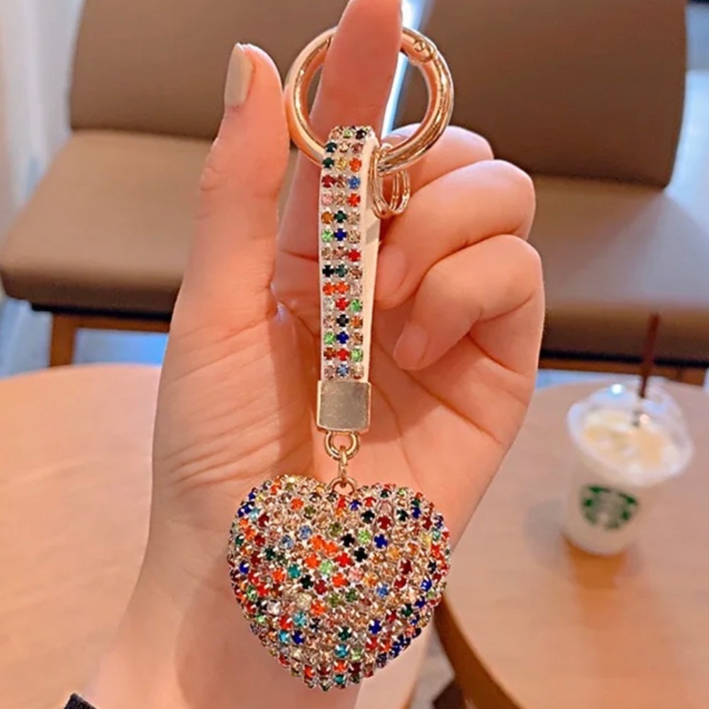 NEW Multicolor Rhinestone Heart Keychain / Purse Charm